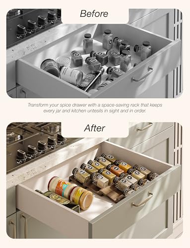 Acacia Wooden Spice Rack Organizer for Cabinet (Walnut / Pack 4)