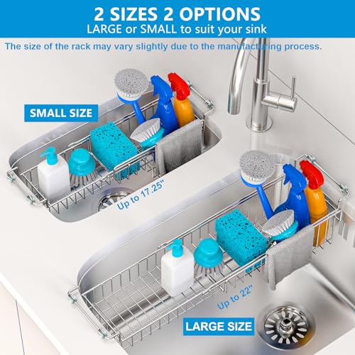 Over The Kitchen Sink Caddy Sponge Holder Organizer Drying Rack Expandable for Sponge Brush Soap Dish Cloth Rag (12.25" to 17.25")
