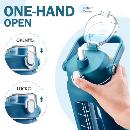 42oz Glass Water Bottles with Straw (Iron Blue / 42 Ounces)