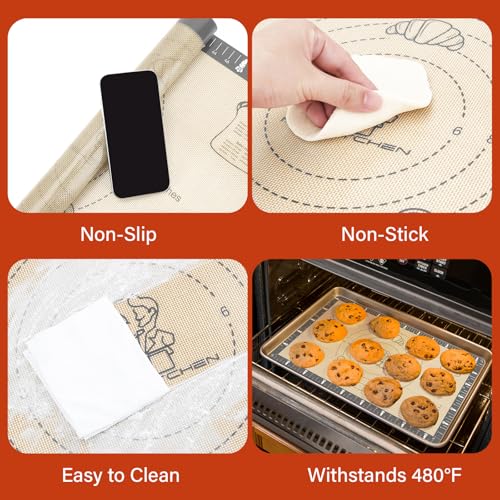 Silicone Baking Mat with Cookie Recipes (Dark Gray / 26"L x 16"W)