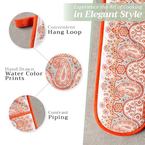 Double Oven Mitts 100% Cotton Double Oven Glove (059 - Cachemire / 7" x 35" (Double Oven Mitt))