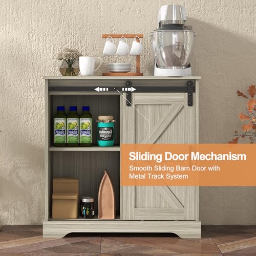 Sliding Barn Door Buffet Sideboard Storage Cabinet Coffee Bar Kitchen Farmhouse Style (Oak)