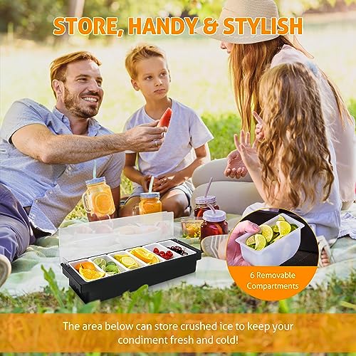 Ice Chilled Condiment Caddy with 6 Removable Trays and Lids (6 Compartment)