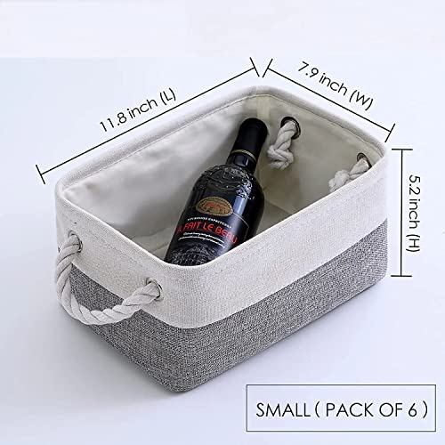 Storage Baskets 12x8x5 inch 10 Pack Fabric Baskets Foldable Storage Bins Decorative Baskets cloth storage baskets Storage Foldable Storage Bin with Rope (White&Grey / Small 10 Pack)