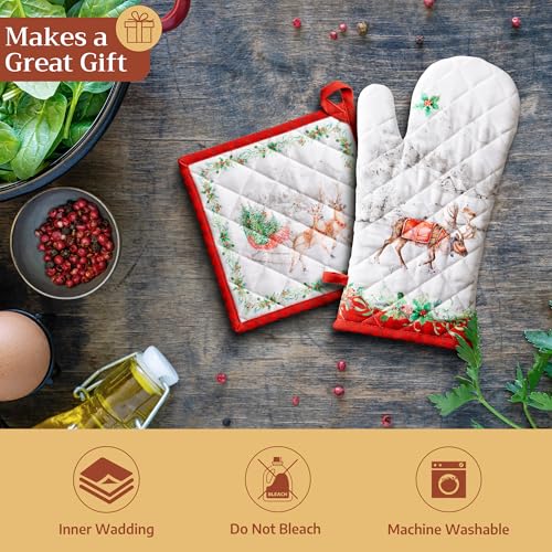 100% Cotton Oven Mitt & Pot Holder Set (114 - Christmas Tradition / 7.5" x 13" & 8" x 8" (Oven Mitt & Pot Holder))