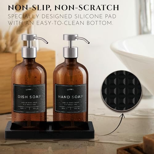 Glass Soap Dispenser Set of 2 (Amber/Silver)