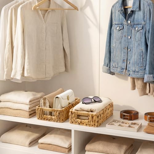 Small Wicker Baskets for Shelves (Natural (Water Hyacinth) / 2x 11¼"L x 7½"W x 3½"H)