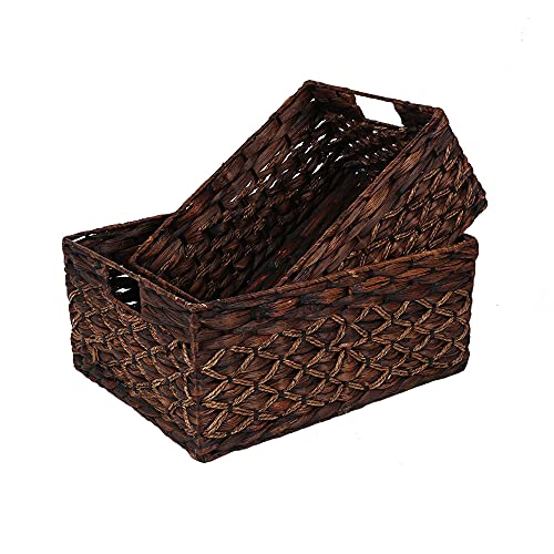 Rectangular Water Hyacinth Woven Storage Baskets for Shelves (Large and Small)