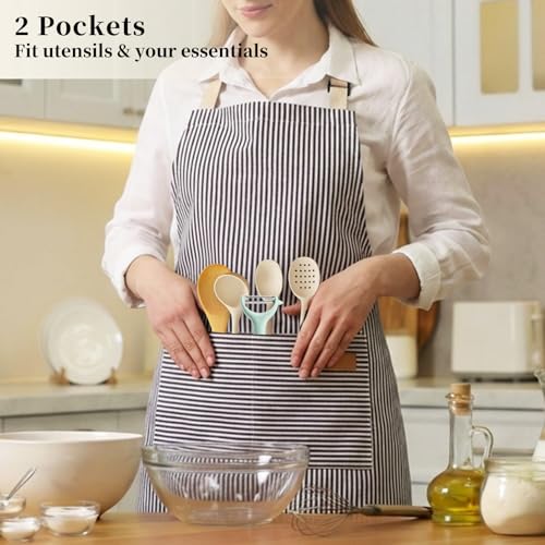 2 Pack Cooking Aprons Adjustable Bib Apron for Women with 2 Pockets (2 Count)