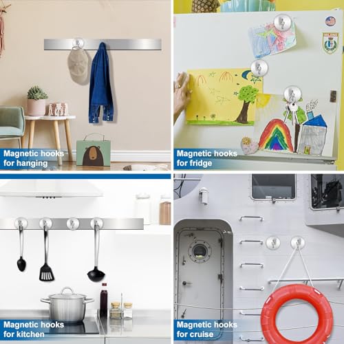Magnetic Hooks Magnet Hook for Cruise Cabins 170LBS 12P Essentials (Silver / 1.41in)