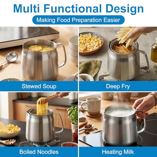 68oz Stainless Steel Oil Filter Pot with Deep Fryer Basket & Oil Strainer (2.1 quarts)