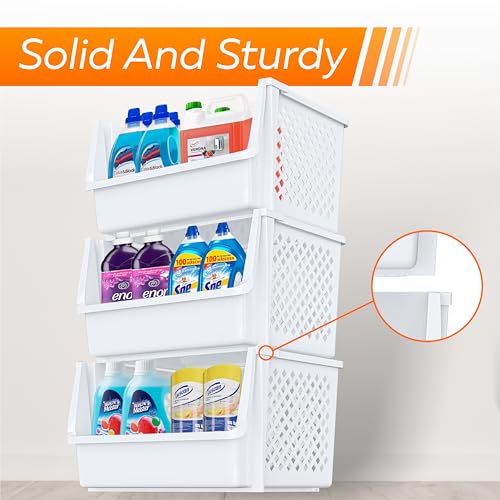 XLarge Stackable Storage Bins Open Front for Pantry Storage (6 Pack - XLarge / White)