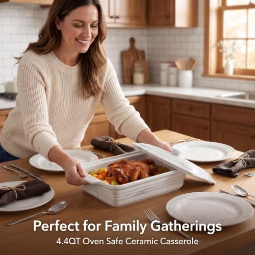 4.4 Qt Large Casserole Dish with Lid (4.4 QT - Marble Grey)