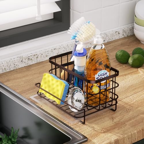 Multifunctional Kitchen Sink Caddy with Removable Drain Tray (Bronze)