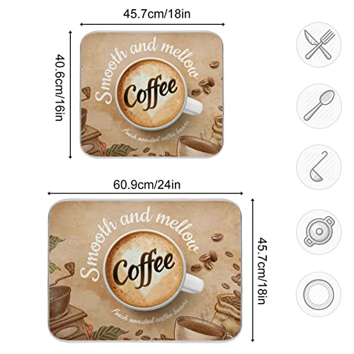 Super Absorbent Dish Drying Mat (Coffee Cup Retro Brown / 18" x 24")