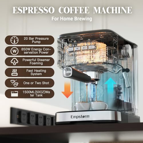 20 Bar Espresso Machine with Milk Frother Steam (Industrial-Silver)