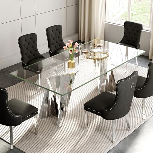 70" Modern Glass Silver Dining Table for 6 (Silver-70" Dining Table)