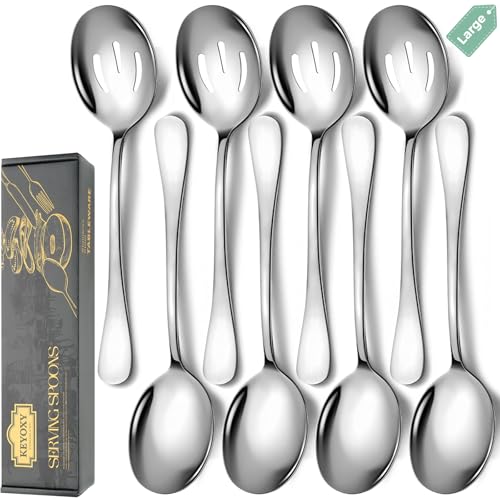 Stainless Steel Serving Spoons Set (8 Pieces (Large and Slotted) / Silver)