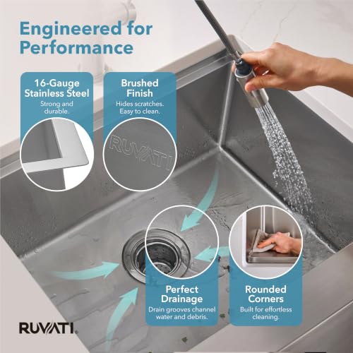 24-in 16-Gauge Apron-Front Farmhouse Workstation Sink - RVH9020 (24 Inch - Single Bowl)