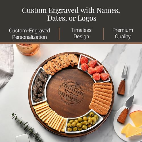 Acacia Wood Lazy Susan Cheese Board (Round 13.5" with Engraving)