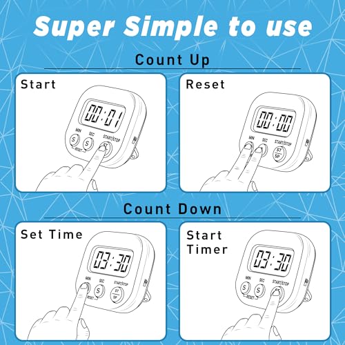 Kitchen Timers for Cooking and Baking with Big Digital Numbers and Loud Alarm Used in Cooking