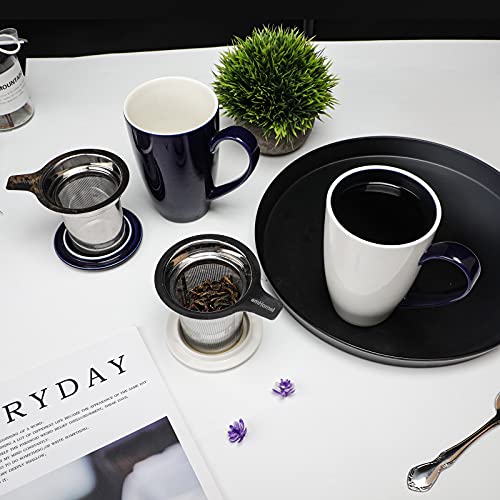 Porcelain Tea Mug with Infuser and Lid (navy and white)