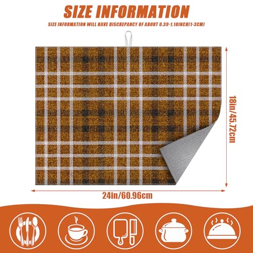 Brown Plaid Dish Drying Mat for Kitchen Counter Microfiber Absorbent Dish Kitchen Drying Mat Draining Reusable Washable for Dishes