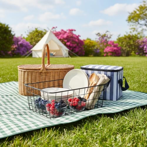 Kitchen Black Wire Baskets for organizing Farmhouse Decor Metal Food Storage Organizer (Black / 4 Pack Small)