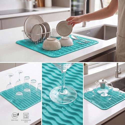 Silicone Dish Drying Mat for Multiple Usage (Mint / 12"L x 12"W)