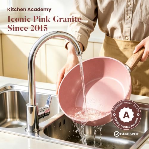Induction Pots and Pans Set Non Stick (Pink / 12 PCS Cookware Set)