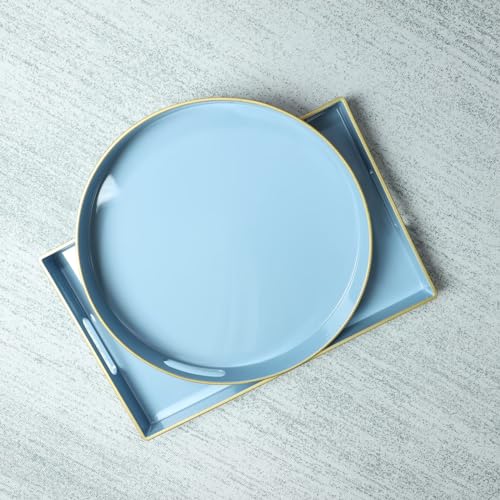 Blue Decorative Serving Tray with Handles (Pure Blue)