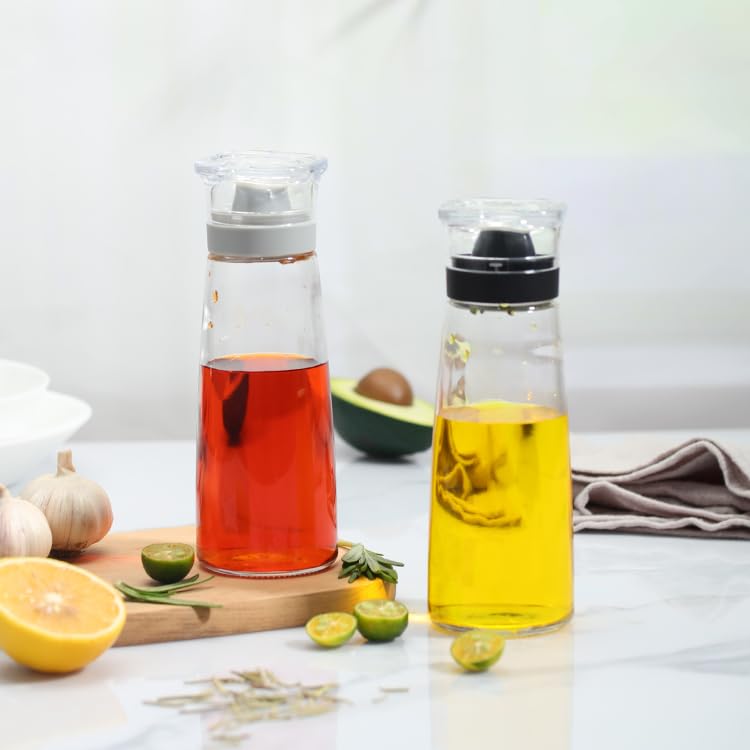 Small Glass Olive Oil and Vinegar Dispenser Bottles Set for Kitchen Cooking with Silicone Dual Pouring Spout (Black / 5.4 oz)