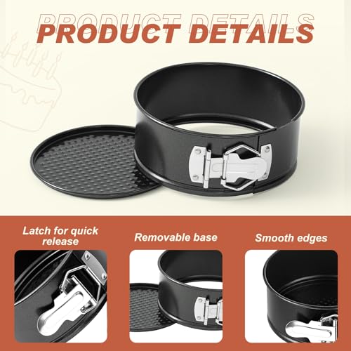 4 Pcs 7 Inch Non Stick Springform Pan with Removable Bottom Carbon Steel Cheesecake Pan Round Springform Cake Mold with Stainless Steel Spring Buckles for Baking Kitchens Restaurant (4 Count)