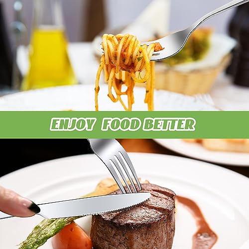 50 Pieces Stainless Steel Forks Silverware Set Dinner Forks and Knives Flatware Tableware Cutlery Set for Kitchen Restaurant (7.1 x 1 Inch, 8.4 x 0.7 Inch / Silver)