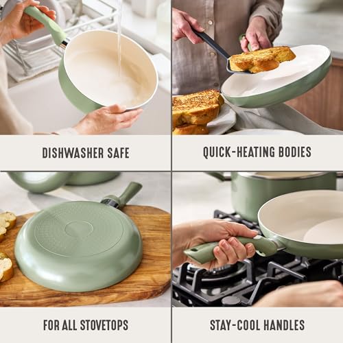 2 Piece 8" & 10" (8" and 10" Frying Pan Skillet Set / Sage Green)