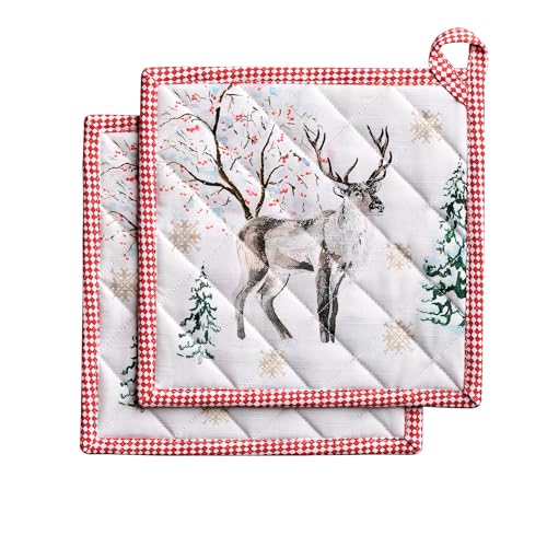 Pot Holders 100% Cotton Potholders (116 - Rural Christmas / 8" x 8" (Pot Holder Pack of 2))