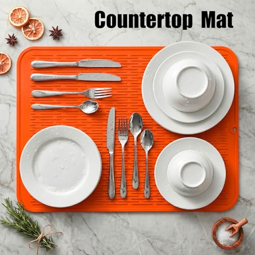 Silicone Dish Drying Mat for Multiple Usage (Orange / 24"L x 18"W)