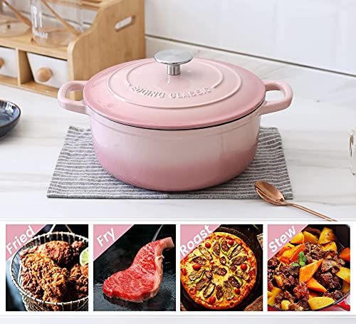 Enameled Cast Iron Covered 5.5 Quart Dutch Oven with Dual Handle (Pink / 5.5QT)