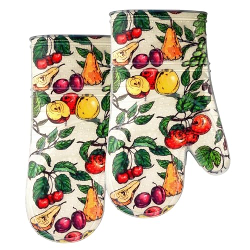 Oven Mitts with Transparent Clear Silicone Shell and Nice Friut Flower Printing (Oven mitts / Fruit Flower)