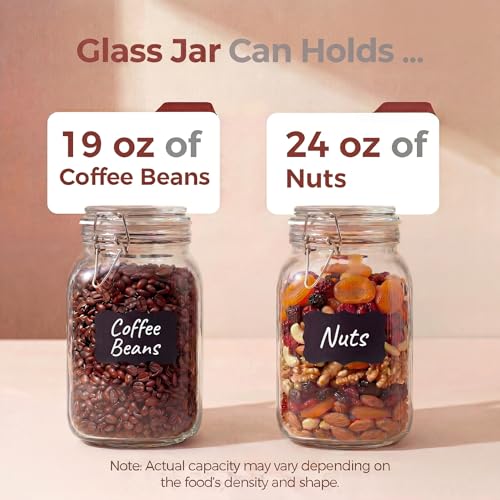 50oz Large Square Glass Jars with Airtight Lids (Square-50OZ Set-3 Pack)