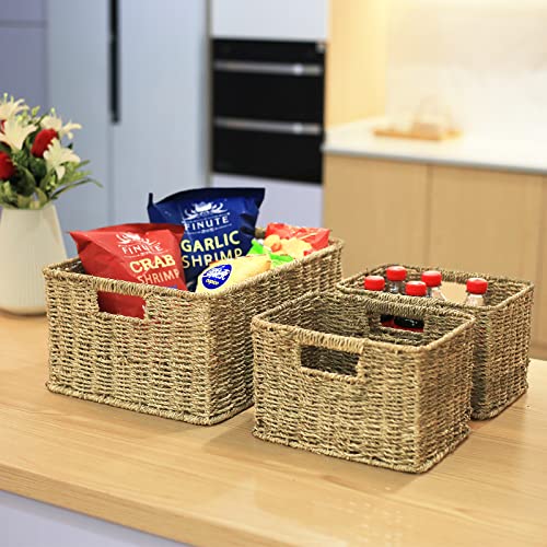 Large Wicker Baskets for Storage (17 x 12.2 x 7.5 inches / Natural (Seagrass))