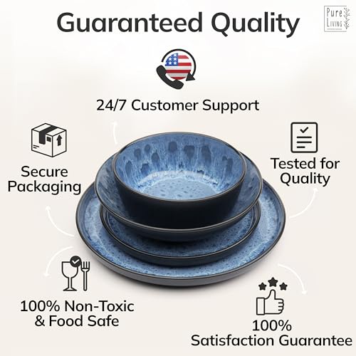 24 Piece Stoneware Dinnerware Set for 6 (Dark / Deep Blue / Set for 6 (24pcs))