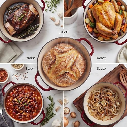 6.4QT Enameled Cast Iron Dutch Oven Pot with Lid (Garnet / 6.4 Quart)