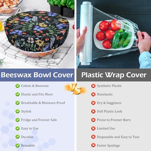 5Pcs Reusable Beeswax Elastic Bowl Covers for Bread Proofing and Food Cover (Honeybee)