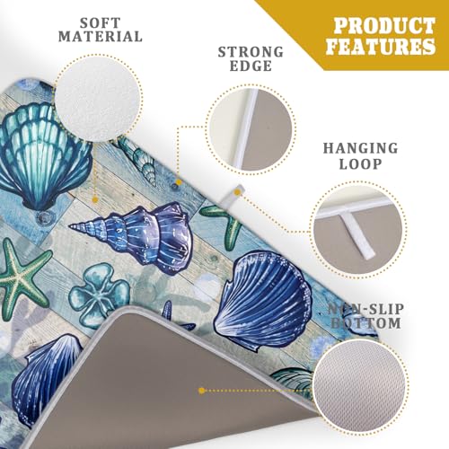 Starfish Seashell Dish Drying Mat 18x24 inch Coastal Beach Dish Drainer Rack Pad Absorbent Microfiber Fast Dry Kitchen Counter Accessories (Starfish Seashell / 18" x 24")