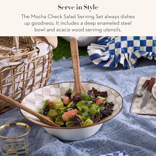 Enamel Salad Serving Set (Mocha Check)
