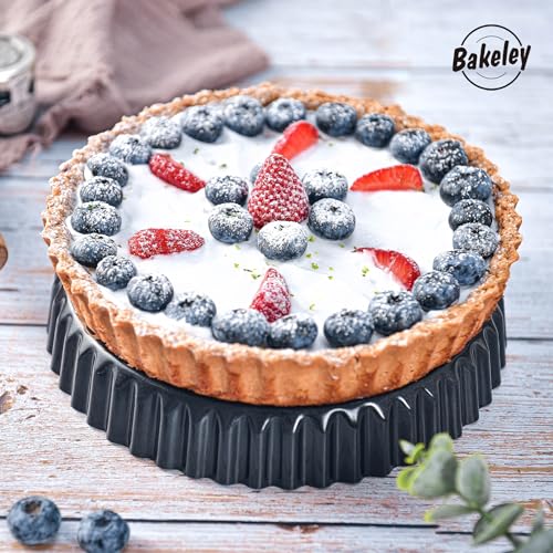 8-Inch Non-Stick Round Tart Pan with Removable Loose Bottom, Quiche Pan for Oven Baking (Black) (8" Round (Black))