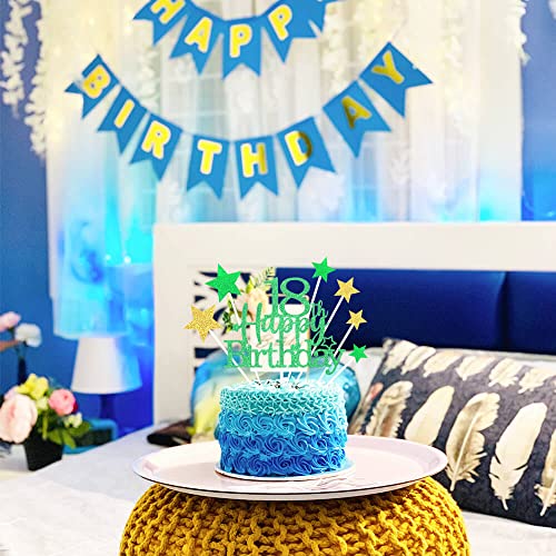 Green Gold 18th Birthday Cake Topper with Glittery Stars (7 Count)