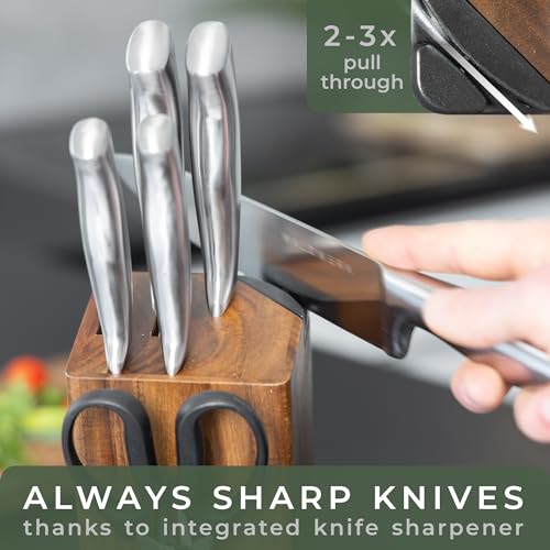 Knife Set 7pcs Kitchen Knife Set with Block and Integrated Sharpener (7 Pieces)