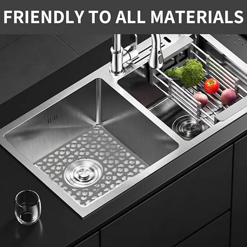 2PCS Sink Mats Sink Protectors Dish Racks Dishwasher Safe Grid Mats for Kitchen Sink Silicone Protect Sink from Stains Damage Scratches Non Slip Heat Resistant Rust Resistant 11"X12" Grey (Gray / 11"X12")